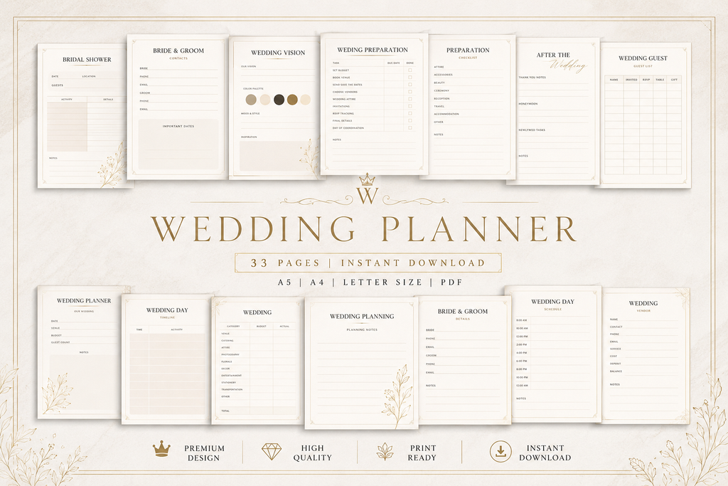 Wedding Planner Template - Digital & Printable