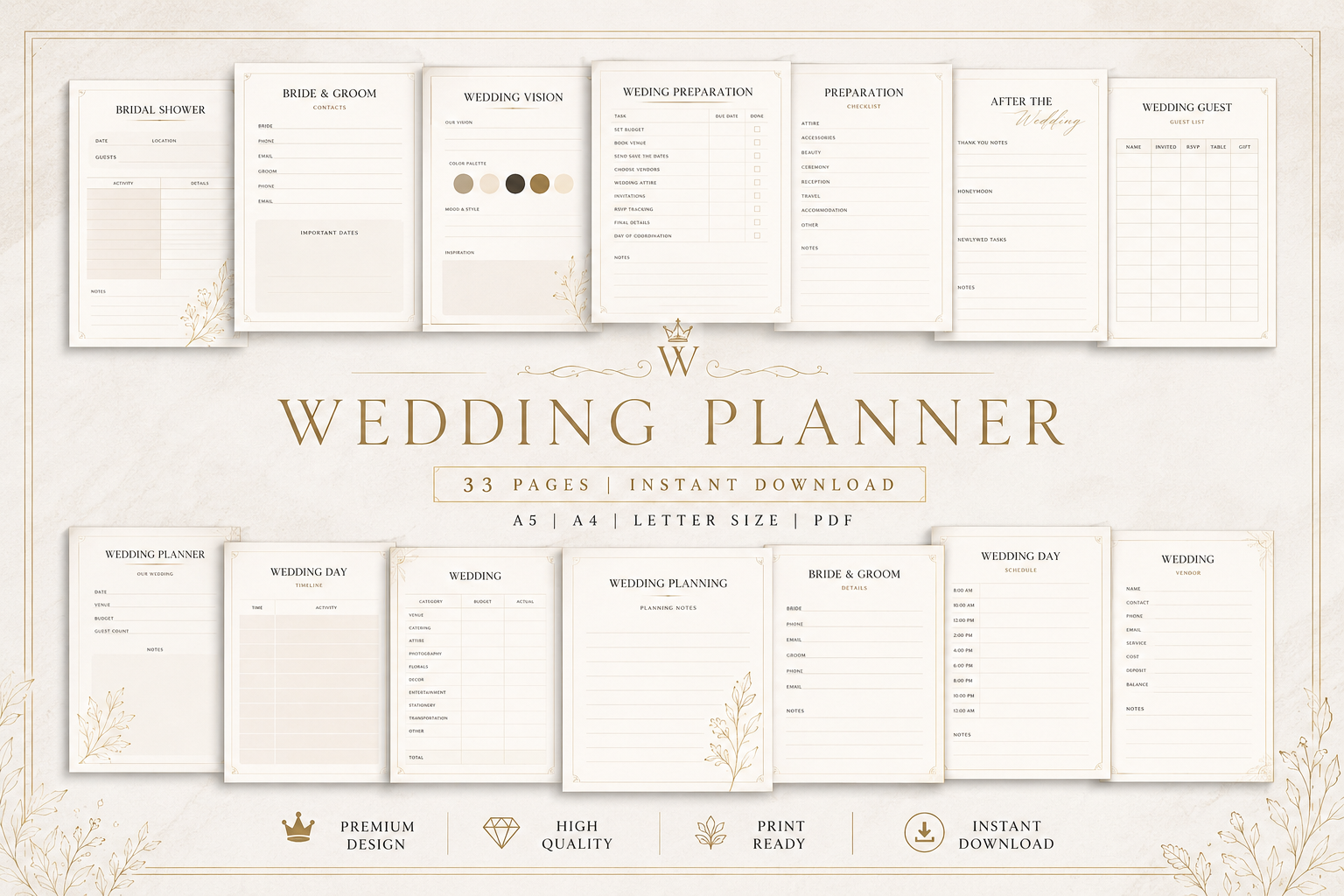 Wedding Planner Template - Digital & Printable